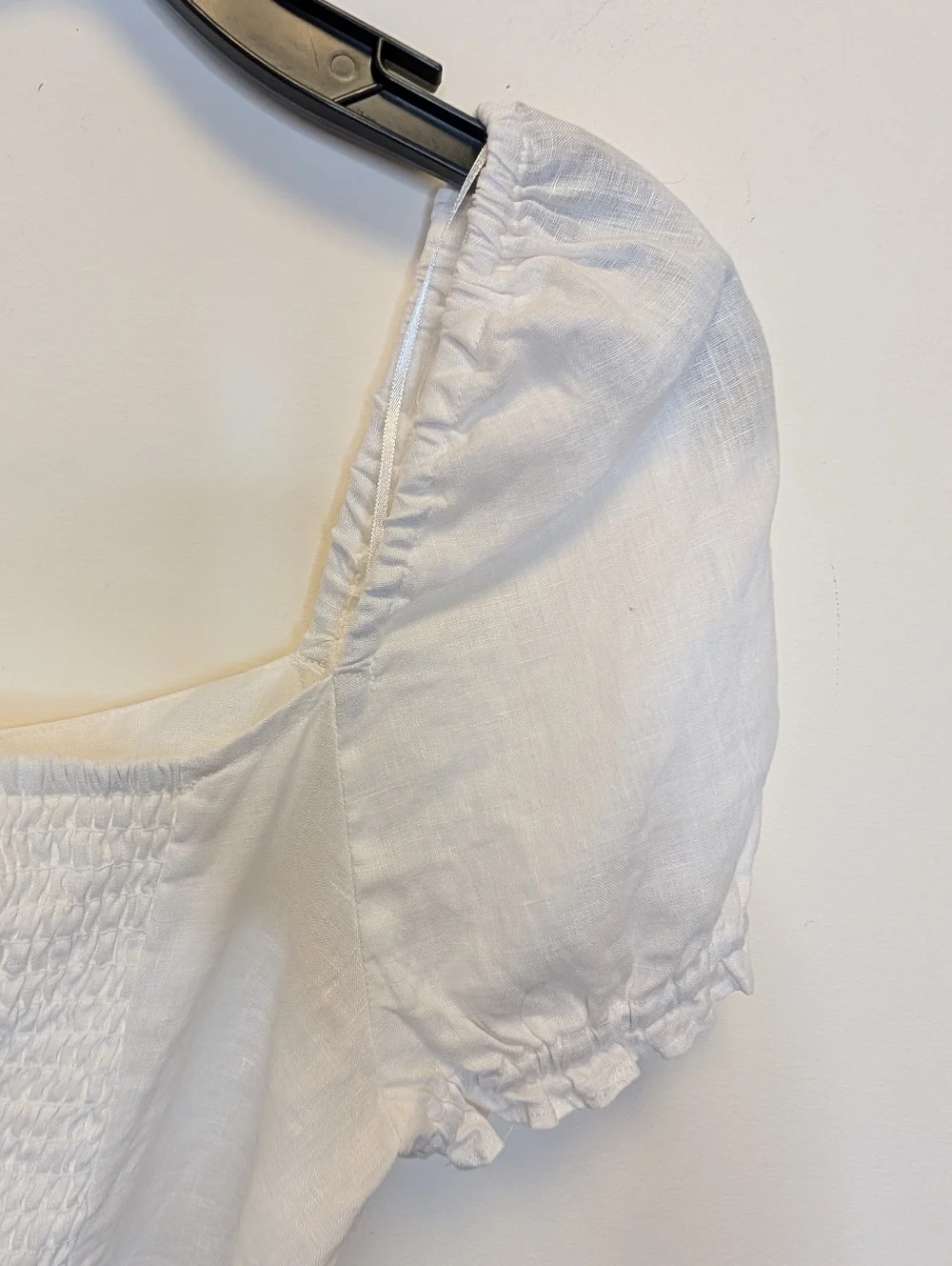 H&M 100% Linen Puff Sleeve Tie Front Top White Cottagecore Clean Girl Boho M - Picture 14 of 16